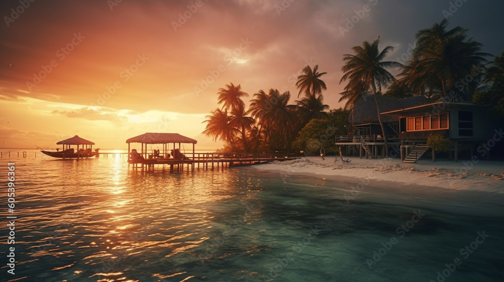 Beach of Maldives at summer. Generative Ai