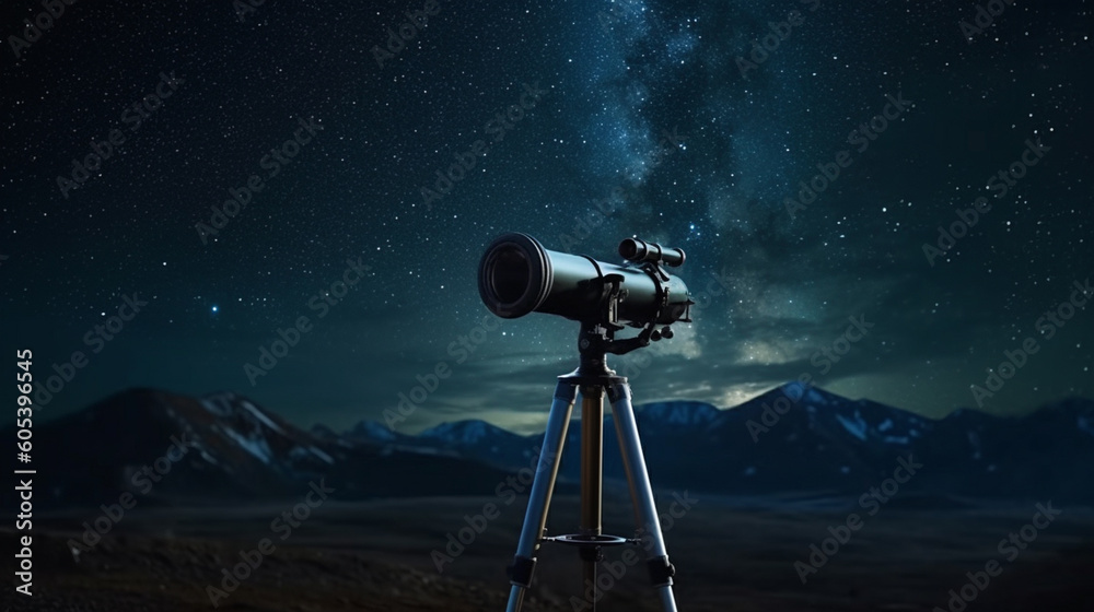 Naklejka premium Telescope in the starry background. Generative Ai