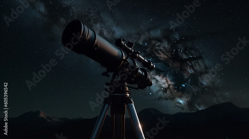 Telescope in the starry background. Generative Ai