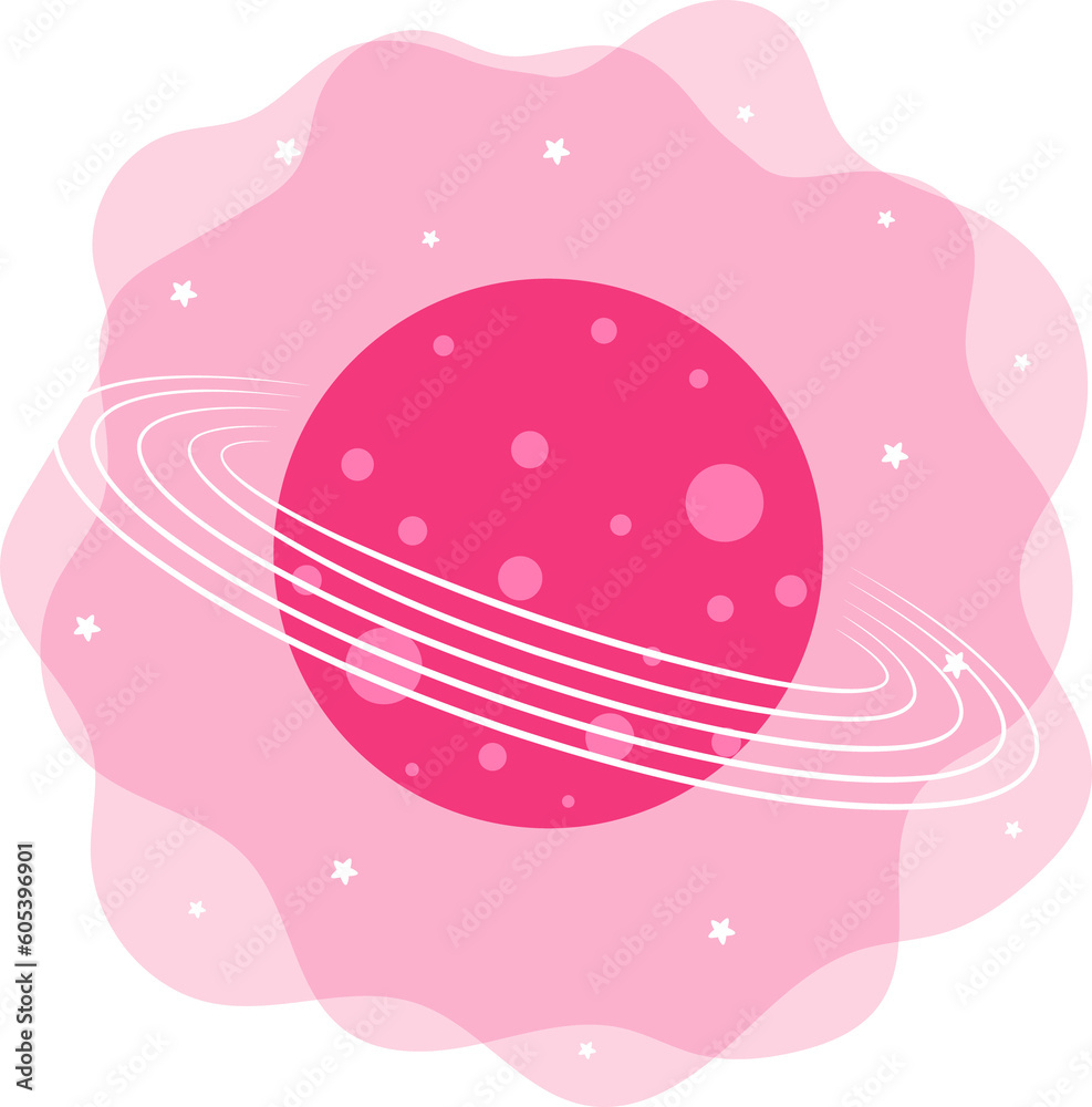 illustration with planet, cute moon, planet and starry sky illustration with planet, cute moon, planet and starry sky