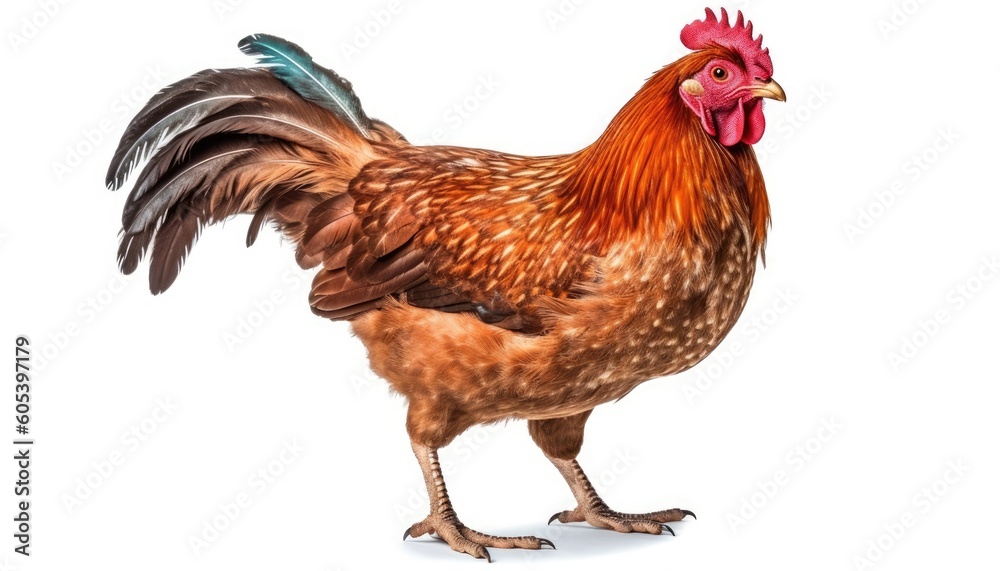 'A chicken on white background.' (Generative AI) 'A chicken on white background.' (Generative AI)