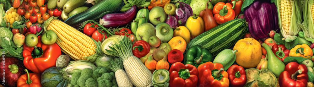 A large arrangement of colorful vegetables on black background. generative Ai Illustration.