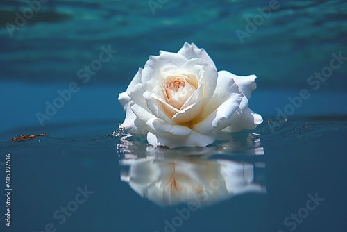 Submerged Serenity: A White Rose's Oceanic Descent in the Ocean - AI Generative