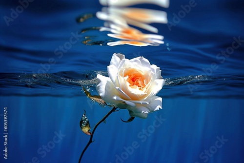 Submerged Serenity: A White Rose's Oceanic Descent in the Ocean - AI Generative