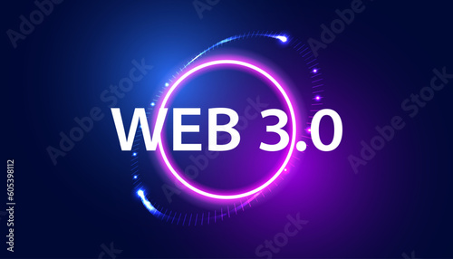 Digital Web 3.0 concept. Semantic Web and AI algorithms analyze, interpret and evaluate data such as DeFi, Crypto, NFT, DApps, Smart Contract or Blockchain on a beautiful blue background.