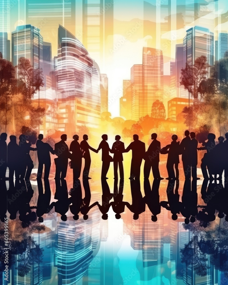 custom made wallpaper toronto digitalBusiness people succeed in deal at city conference. (Generative AI)