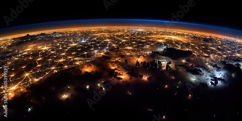 AI Generated. AI Generative. Photo illustration shot from space galaxy of earth planet with night lights. Graphic Art