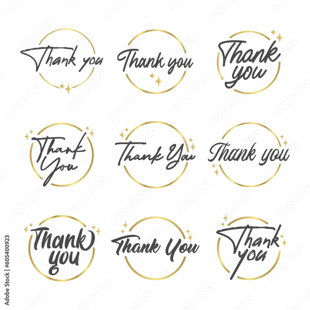 Obraz premium Thank you message. Beautiful greeting calligraphy text. Handwritten modern lettering with golden circle frame.
