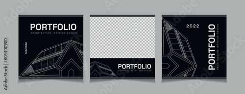 Set of social media post for architecture, simple black and white architecture square post design