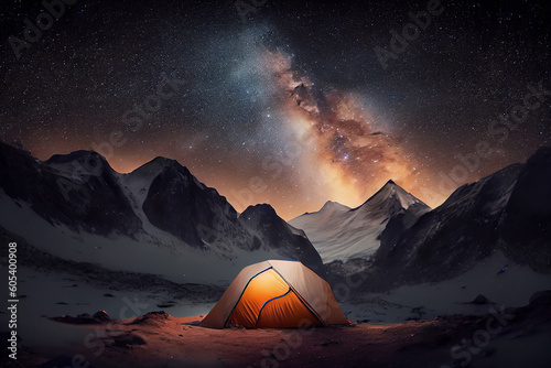 Camping in the mountains under the stars. Generative Ai
