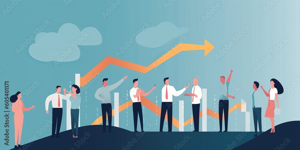 Success strategy. A group of business people lifting a business curve. Business illustration, Generative AI Success strategy. A group of business people lifting a business curve. Business illustration, Generative AI