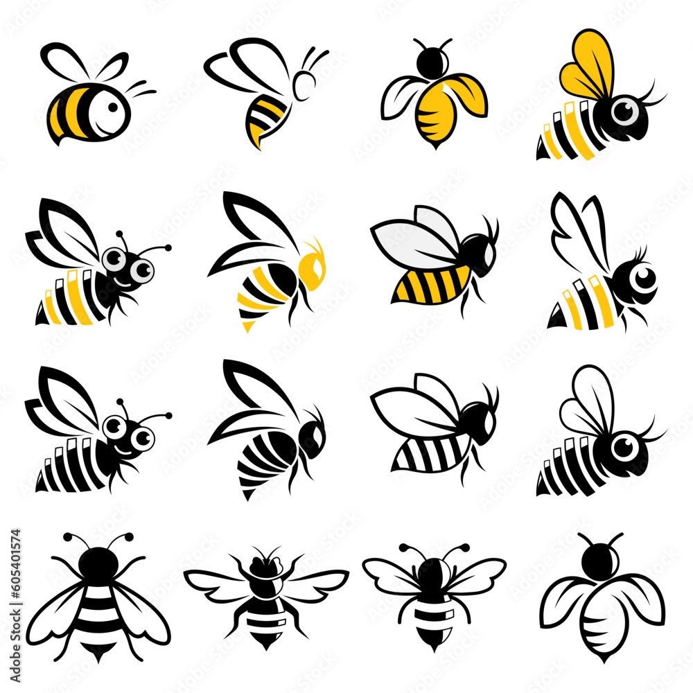 bee set, honey bee logo design, honey bee Stock Vector | Adobe Stock