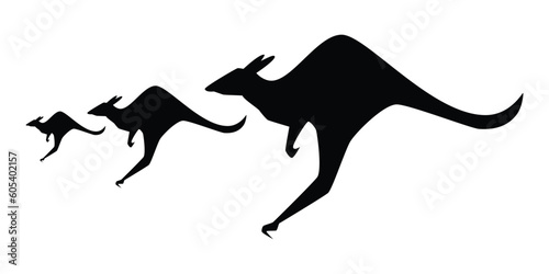 Line art vector of three smart kangaroo jump toward from right to left drawing in black and white
