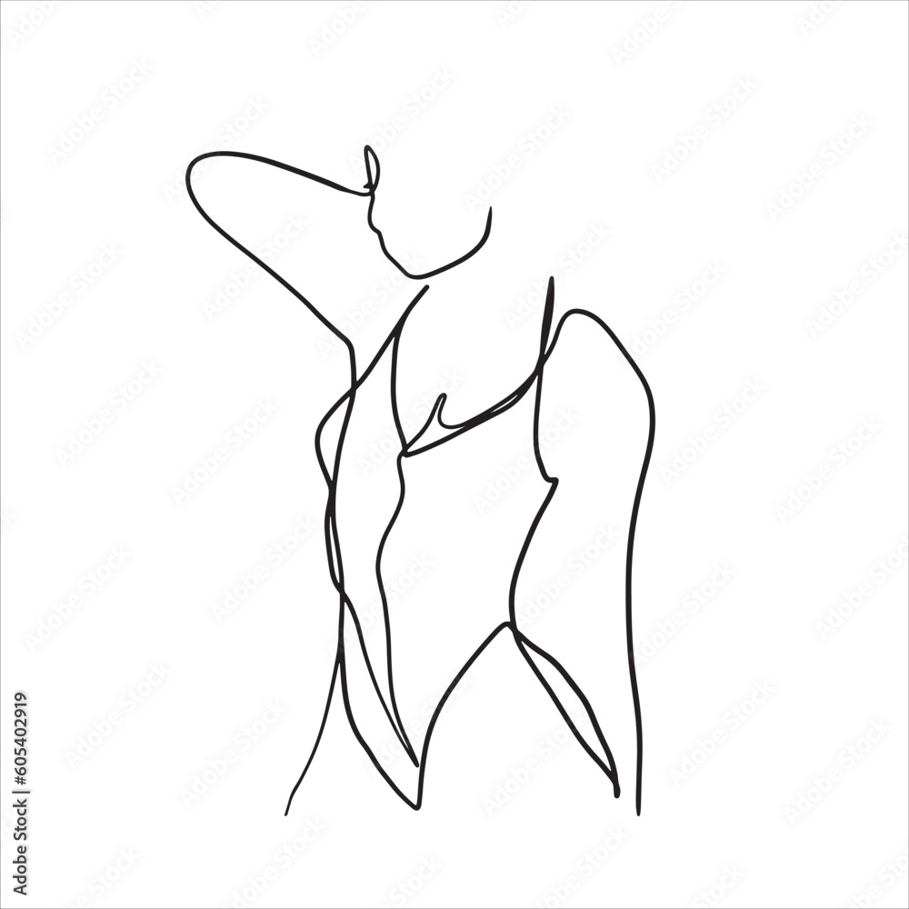 Continuous line, one line, beautiful woman swimwear fashion summer happy hand drawn illustration vector Continuous line, one line, beautiful woman swimwear fashion summer happy hand drawn illustration vector