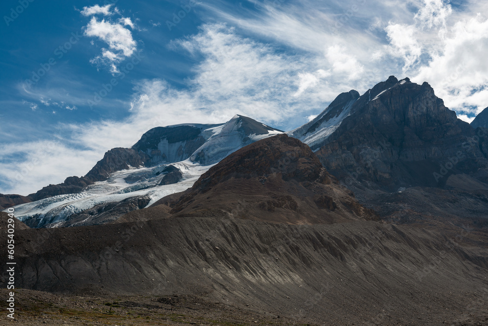 Boundary mountain peak by Athabasca Glacier, Jasper national park, Canadian Rocky Mountains, Canada.