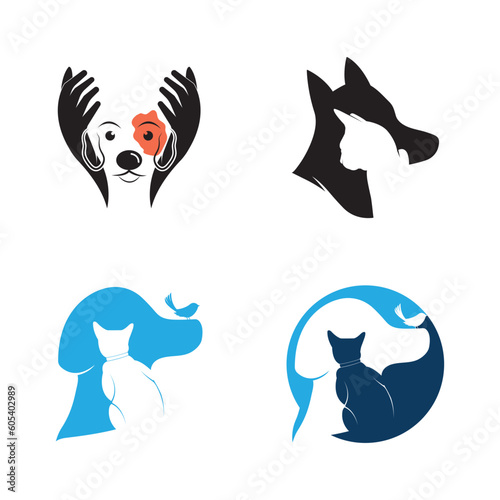 Pets animal vet clinic logo, Dog and cat health cherty logo