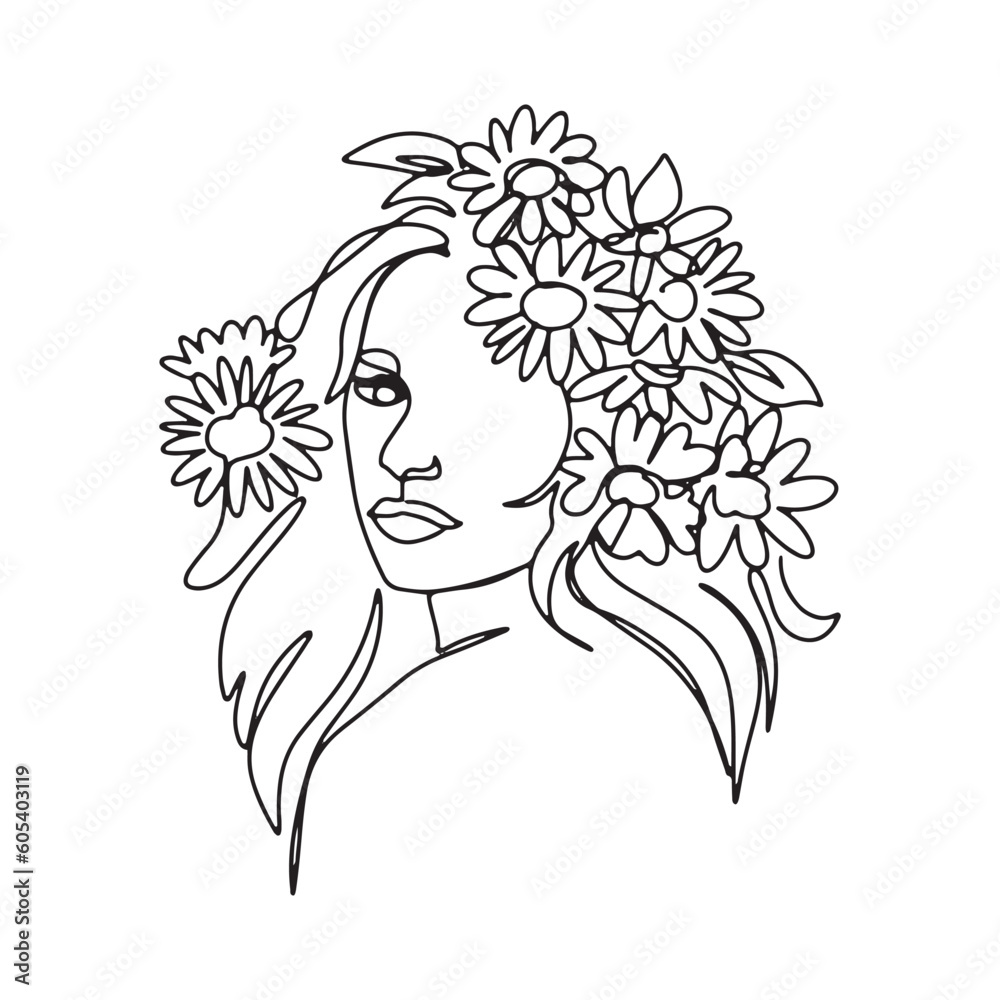 Surreal Faces one line, drawing of set faces and hairstyles, fashion concept, woman's beauty, minimalist, pretty sexy. Contemporary portraits with a positive and surrounded by flowers. Surreal Faces one line, drawing of set faces and hairstyles, fashion concept, woman's beauty, minimalist, pretty sexy. Contemporary portraits with a positive and surrounded by flowers.