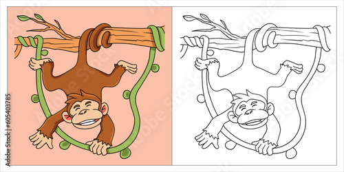 Monkey Coloring Book for Kids 2D Cartoon Style