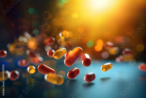 small pills falling with Generative AI