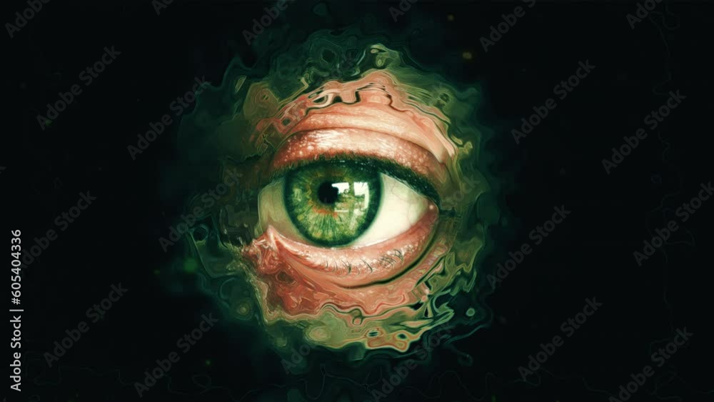 Bizarre Eyeball Stare Liquid Effect Eerie Background. Weird eyeball looking through a strange