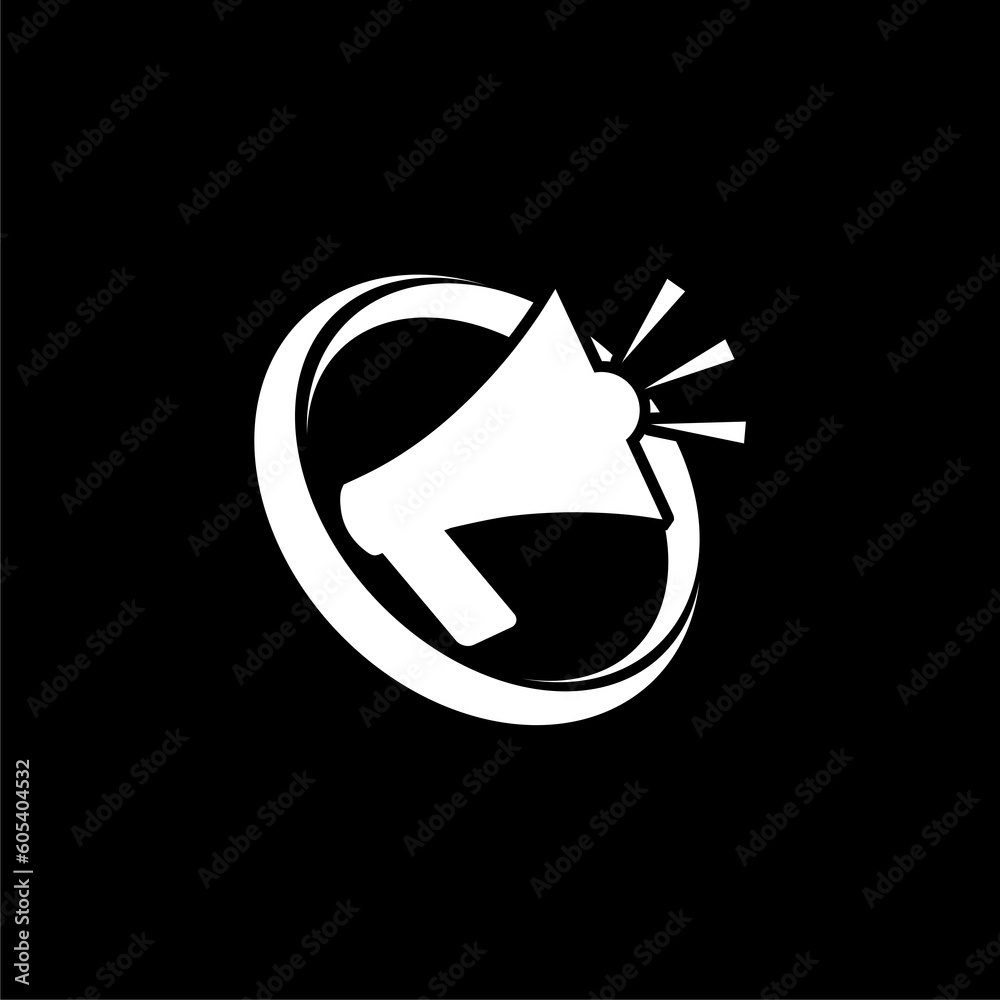 Flat illustration of review marketing megaphone icon isolated on black background Flat illustration of review marketing megaphone icon isolated on black background
