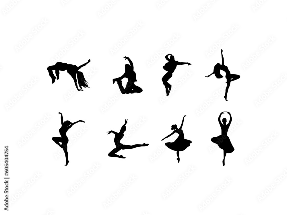 Girl dancing silhouettes vector. Set of silhouettes of ballerinas beauty dancing on white background. Ballerina silhouette ballet dance poses. Vector illustration. Girl dancing silhouettes vector. Set of silhouettes of ballerinas beauty dancing on white background. Ballerina silhouette ballet dance poses. Vector illustration.