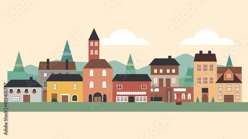 Swiss town skyline retro art banner - minimalistic flat vector art