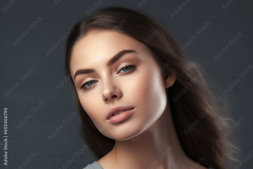 Fototapeta premium a beautiful face of a young woman healthy skin in skin care concept with Generative AI