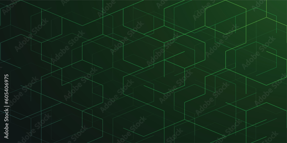 Black and green background and hexagon line Black and green background and hexagon line