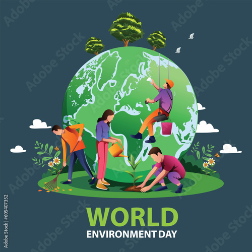 people Planting, Creative design world environment and earth day drawing and painting concept. abstract vector illustration design