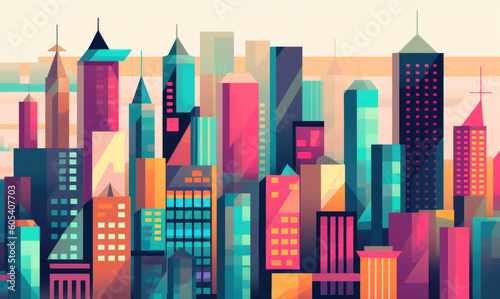 Colored skyscrapers with unique, eye-catching designs that make the cityscape. Generative AI