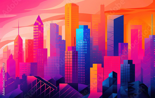 Colored skyscrapers with unique  eye-catching designs that make the cityscape. Generative AI