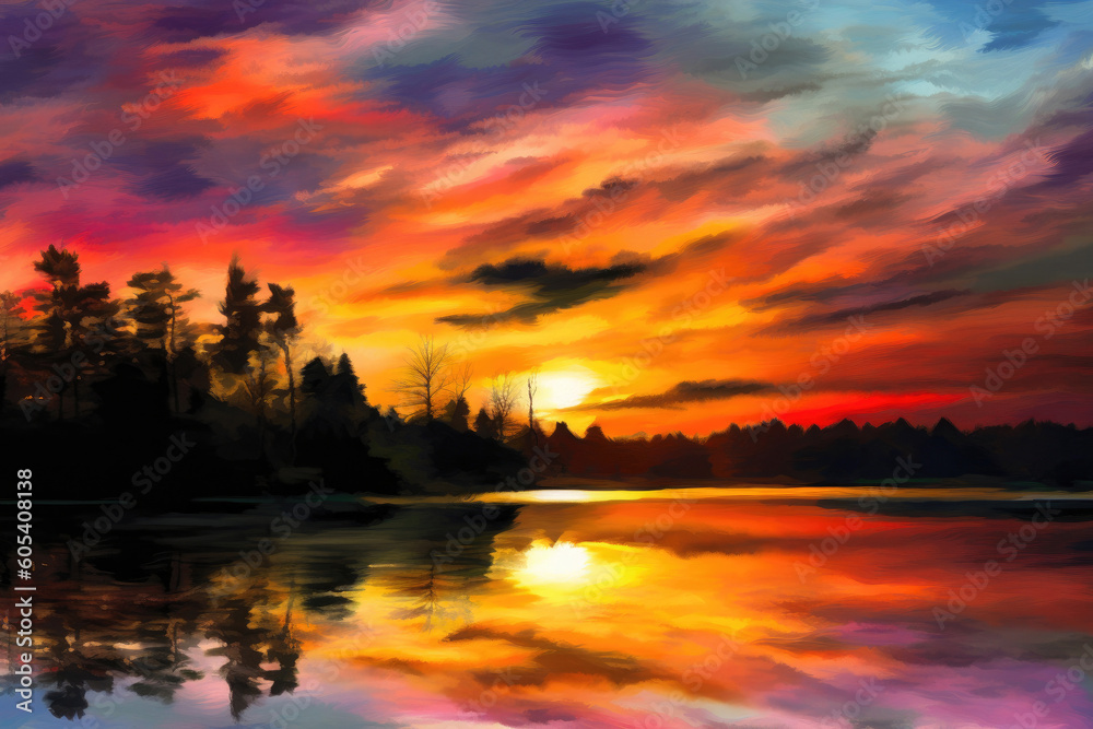 Beautiful colors and dramatic light of a sunrise or sunset. Generative AI