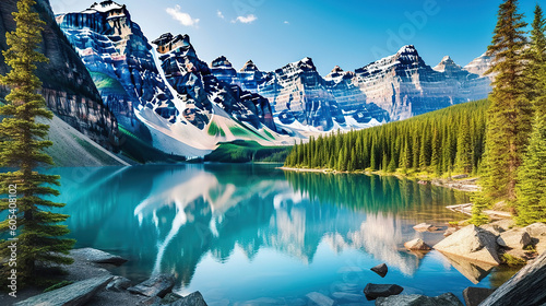 Amazing still reflections at Lake surrounded by mountains created with Generative AI