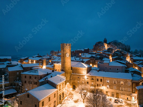 Snowy village in central Italy, Santa Vittoria in Matenano, Marche