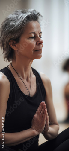Serene Meditation in Yoga Class. Generative AI