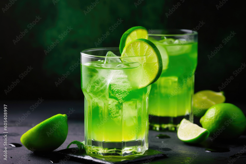 Fototapeta premium Cool lime drink in glasses. Generative AI