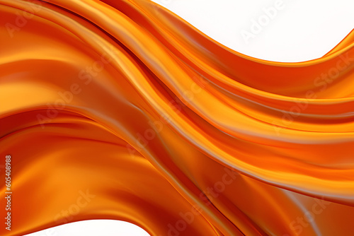  Orange luxury silk cloth floating flying in the air. With copy text space. Mock up template for product presentation. Wallpaper banner. 3D rendering. 