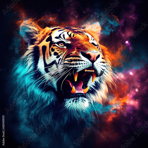 tiger in the nebula sky
