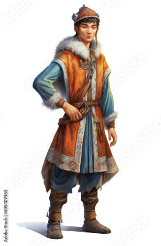 The cunning Aldar-Kose, a character from Kazakh fairy tales, isolated on a white background. AI generated.