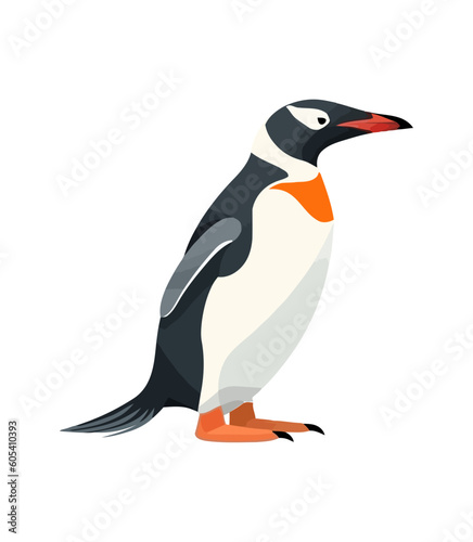 Cute penguin waddles on ice in winter