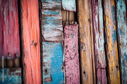 Old weathered colorful wooden panels, created with generative AI