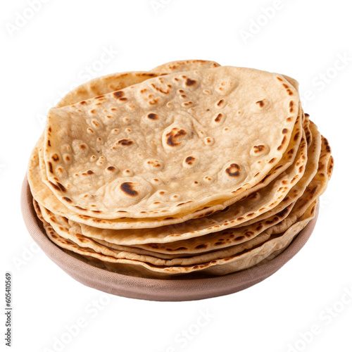 Traditional chapati tortillas isolated on transparent background photo
