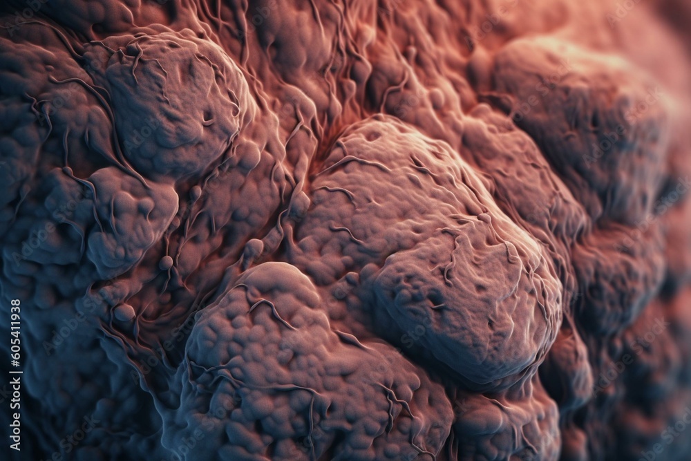3D microscope image of skin cells with saggy skin and layers up ...