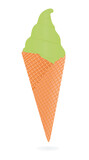 Green ice cream in cone, vector