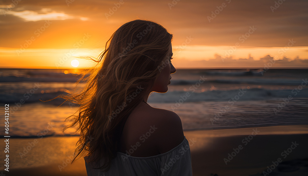 woman on the beach watching sunset