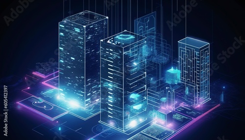 Development architecture computer systems of a smart building. Design modern building construction with ai controls. Project smart house construction with artificial intelligence, generate ai