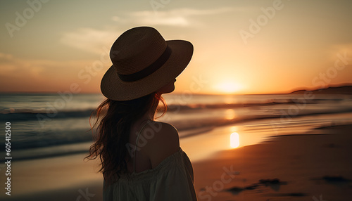 woman on the beach watching a sunset
