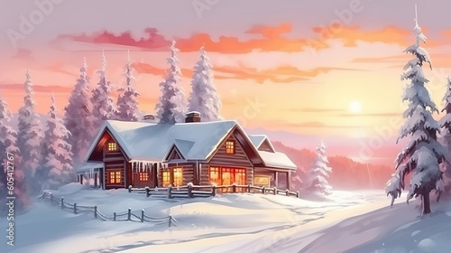 Winter ski chalet and cabin in snow mountain landscape in tyrol. Generative ai