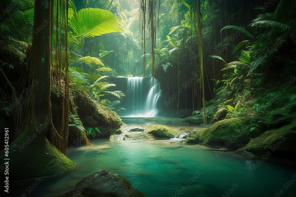 waterfall in a tropical jungle generative ai